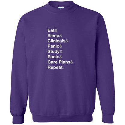 Nurse T-shirt Eat Sleep Clinicals Panic Study Panic Care Plans Repeat Purple