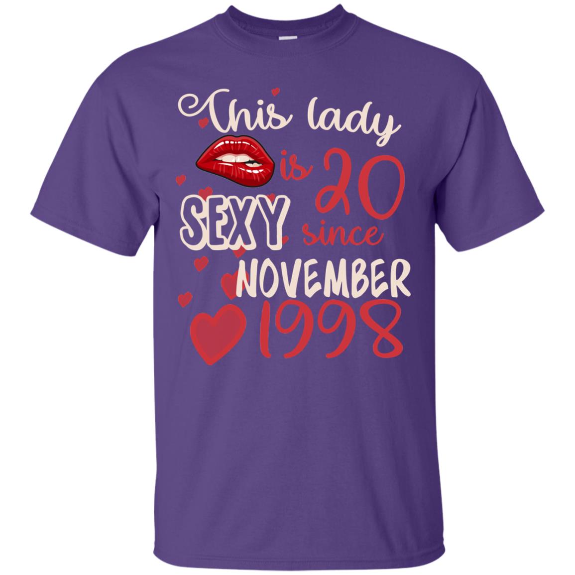 This Lady Is 20 Sexy Since November 1998 20th Birthday Shirt For November Womens Purple