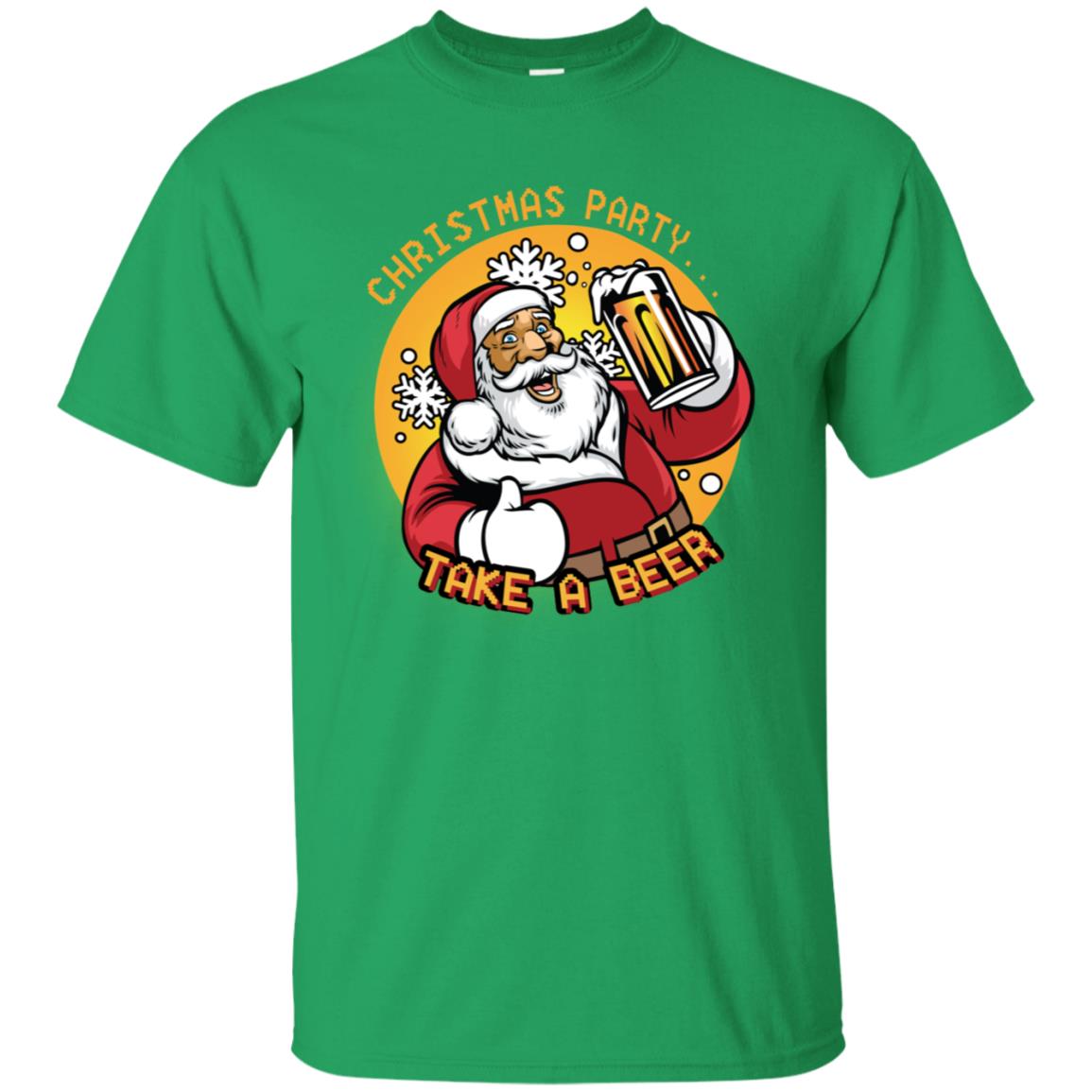 Christmas Party Take A Beer Santa X-mas Gift Shirt Irish Green