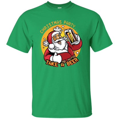 Christmas Party Take A Beer Santa X-mas Gift Shirt Irish Green