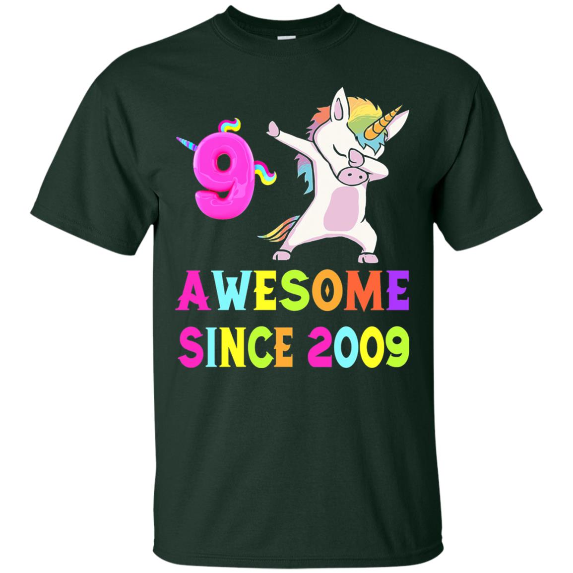 Unicorn Dabbing Awesome Since 2009 9th Birthday T-shirt Forest