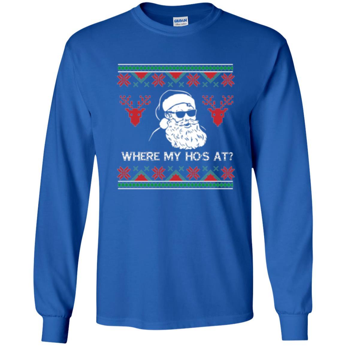 Christmas T-shirt Santa Claus Where My Hos At T-shirt Royal