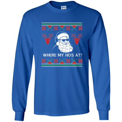 Christmas T-shirt Santa Claus Where My Hos At T-shirt Royal