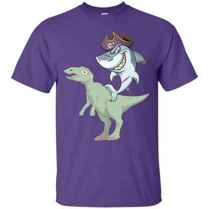 Shark Pirate Riding A T-rex Dinosaur Funny Gift Shirt Purple
