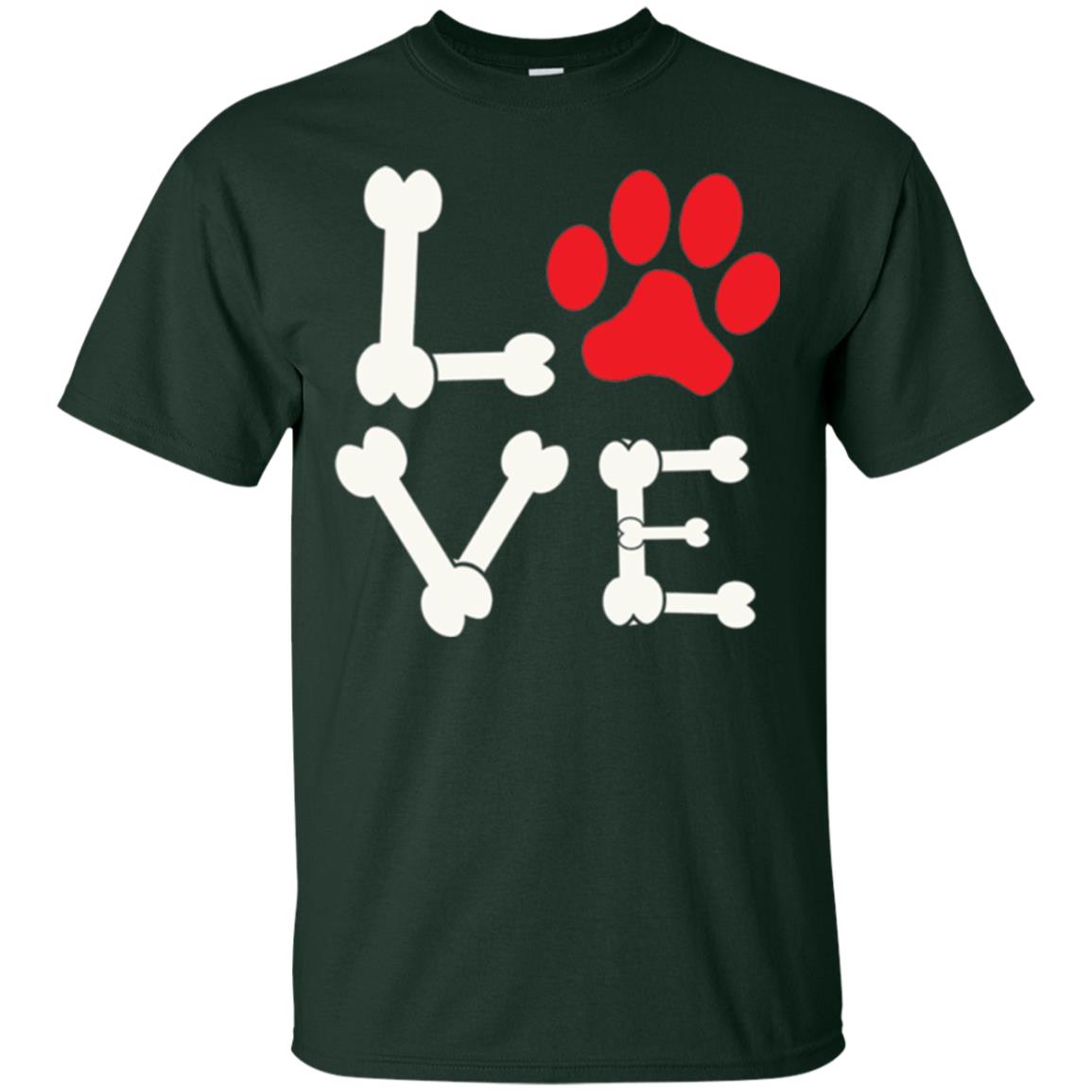 Love My Dog Red Pawprint Dog Bones T-shirt Forest Green