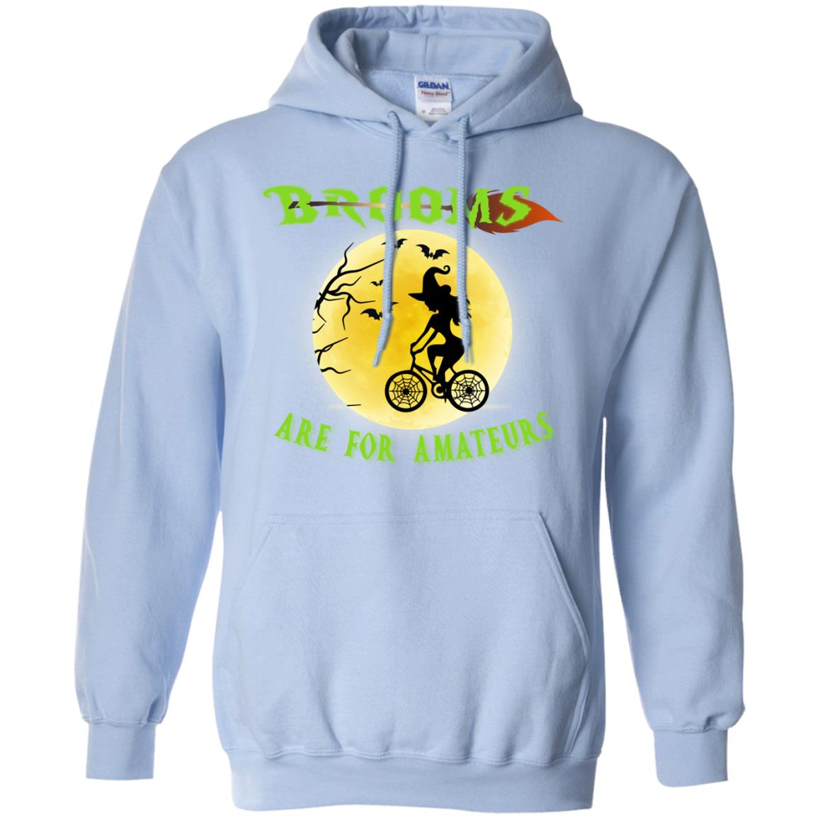 Brooms Are For Amateurs Witches Ride A Bicycle Funny Halloween Shirt Light Blue