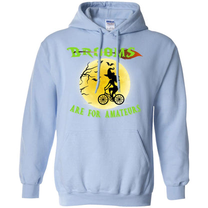 Brooms Are For Amateurs Witches Ride A Bicycle Funny Halloween Shirt Light Blue