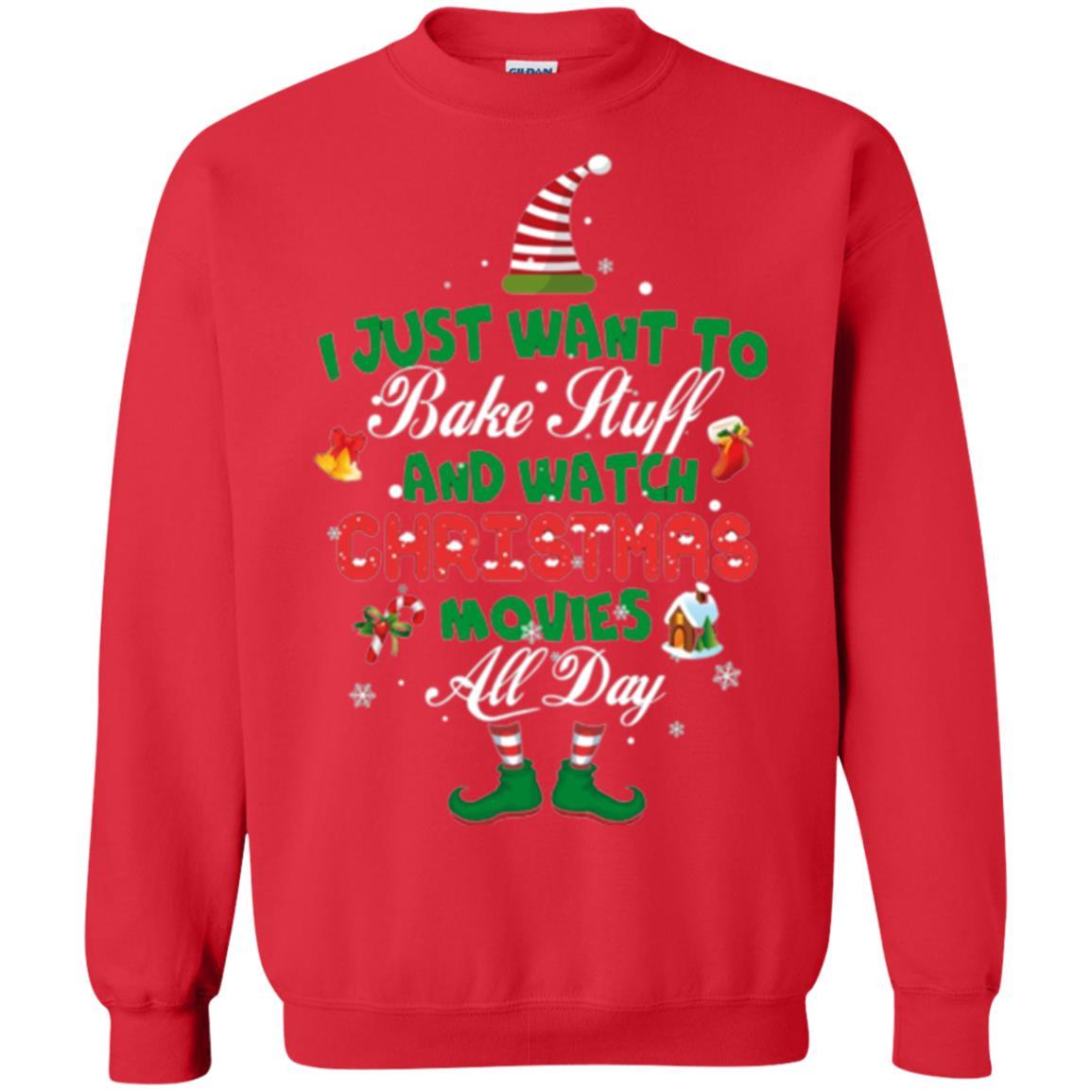 Christmas T-shirt I Just Want To Bake Stuff And Watch Christmas Movies Red