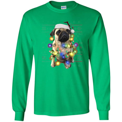 Dog Lover T-shirt Ugly Sweater Photoreal Christmas Lights Pug Graphic Irish Green