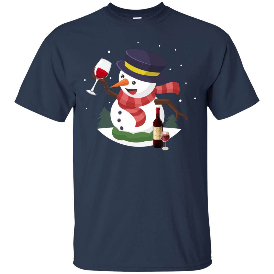 Snowman Cheer Up Wine Drinking Lovers Merry X-mas Gift Shirt Navy