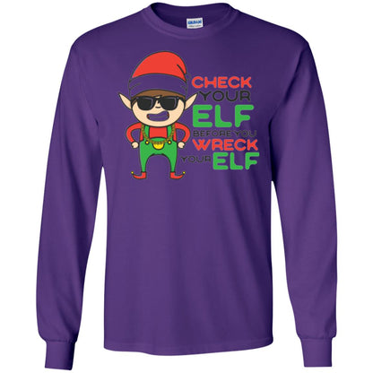 Christmas T-shirt Check Your Elf Before You Wreck Your Elf Purple
