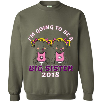 Family T-shirt I_m Going To Be A Big Sister Of Twins 2018 Military Green