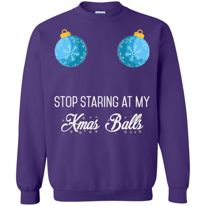 Christmas T-shirt Stop Staring At My Xmas Balls Purple