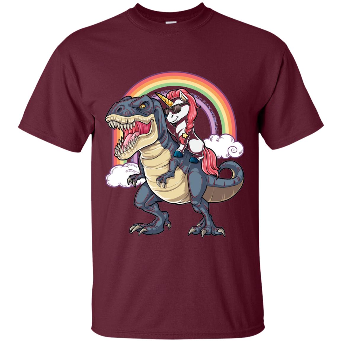 Unicorn Riding Dinosaur Shirt Unicorns Rainbow Maroon