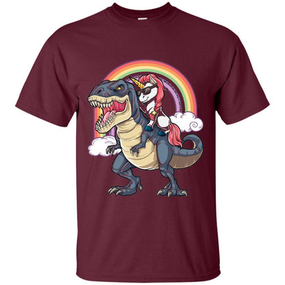 Unicorn Riding Dinosaur Shirt Unicorns Rainbow Maroon