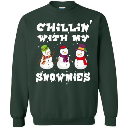 Chillin' With My Snowmie Snowman X-mas Gift Shirt For Mens Womens Kids Forest Green