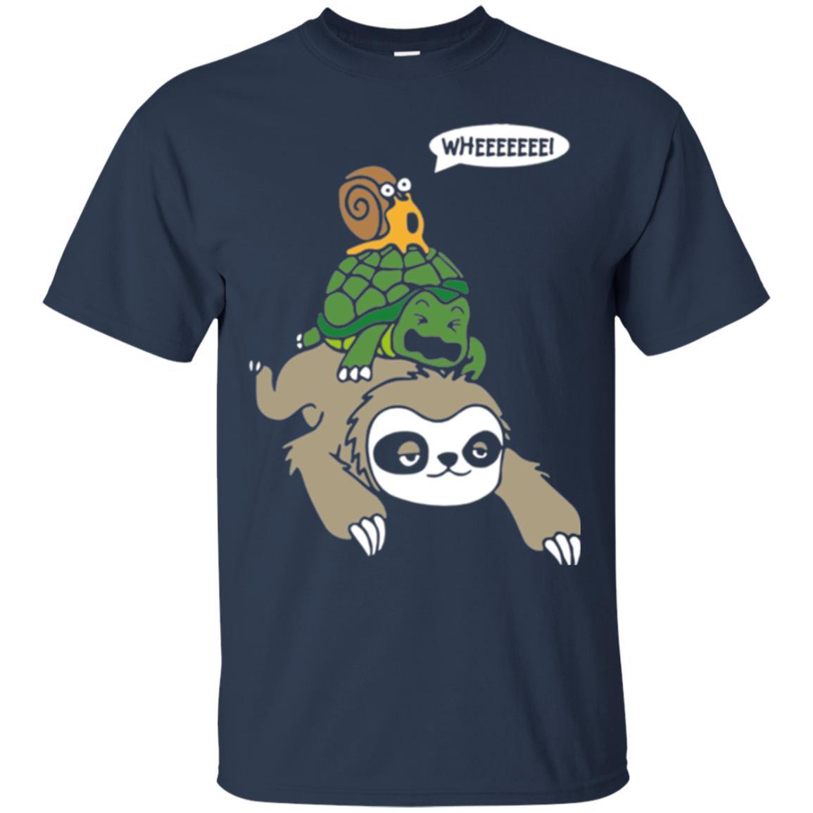 Running Wild T-shirt Sloth Turtle And Snail Piggyback Navy