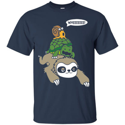 Running Wild T-shirt Sloth Turtle And Snail Piggyback Navy