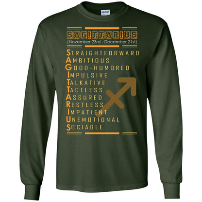 Sagittarius Birthday Shirt Straightforward Ambitious Good Humored Impulsive Talkative Forest Green