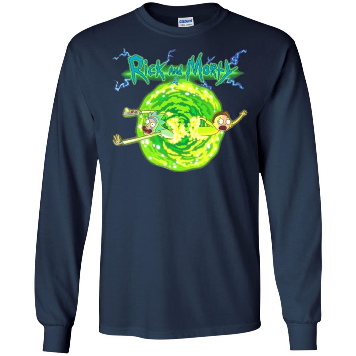 Rick Morty T-shirt Portal Glow Lightning Logo Navy