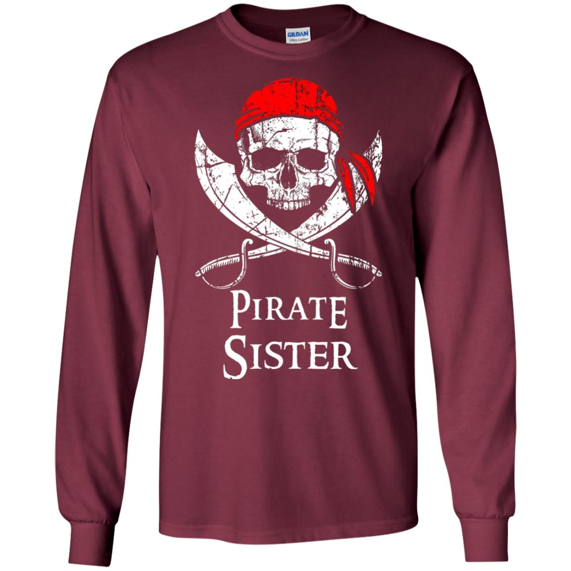 Family T-shirt Pirate Sister Jolly Roger Skull Crossbones Maroon
