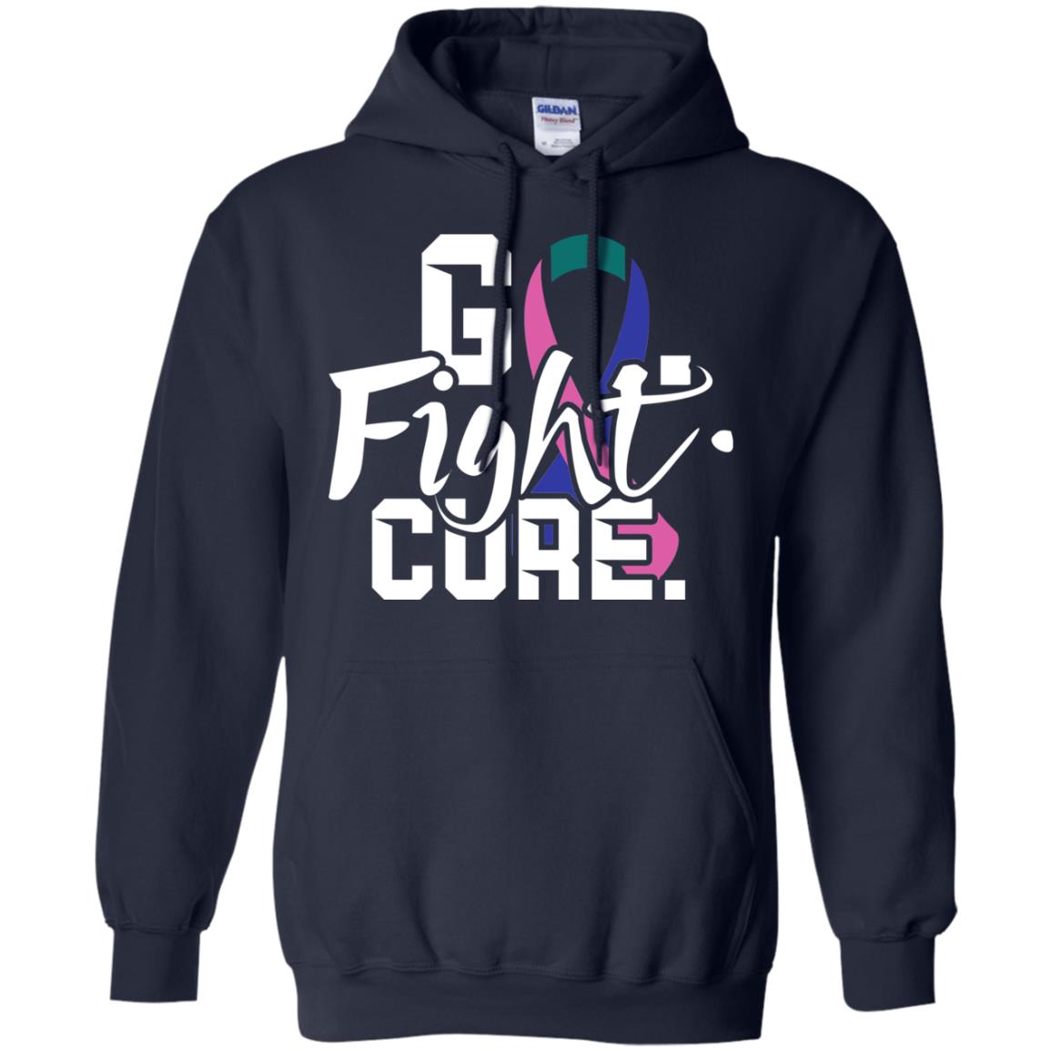 Thyroid Awareness Go Fight Cure Teal Pink Blue Ribbon Shirt Navy