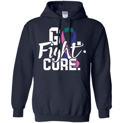 Thyroid Awareness Go Fight Cure Teal Pink Blue Ribbon Shirt Navy