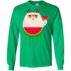 Watermelon Cat Funny Summer Melon Fruit ShirtG240 Gildan LS Ultra Cotton T-Shirt