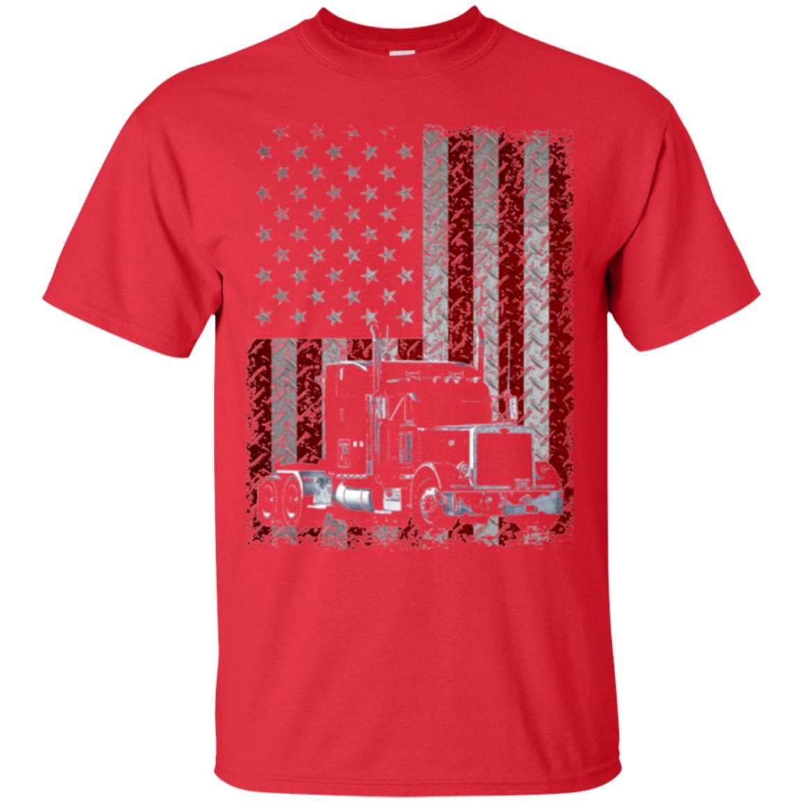 Trucker T-shirt Truck Driver American Flag Red