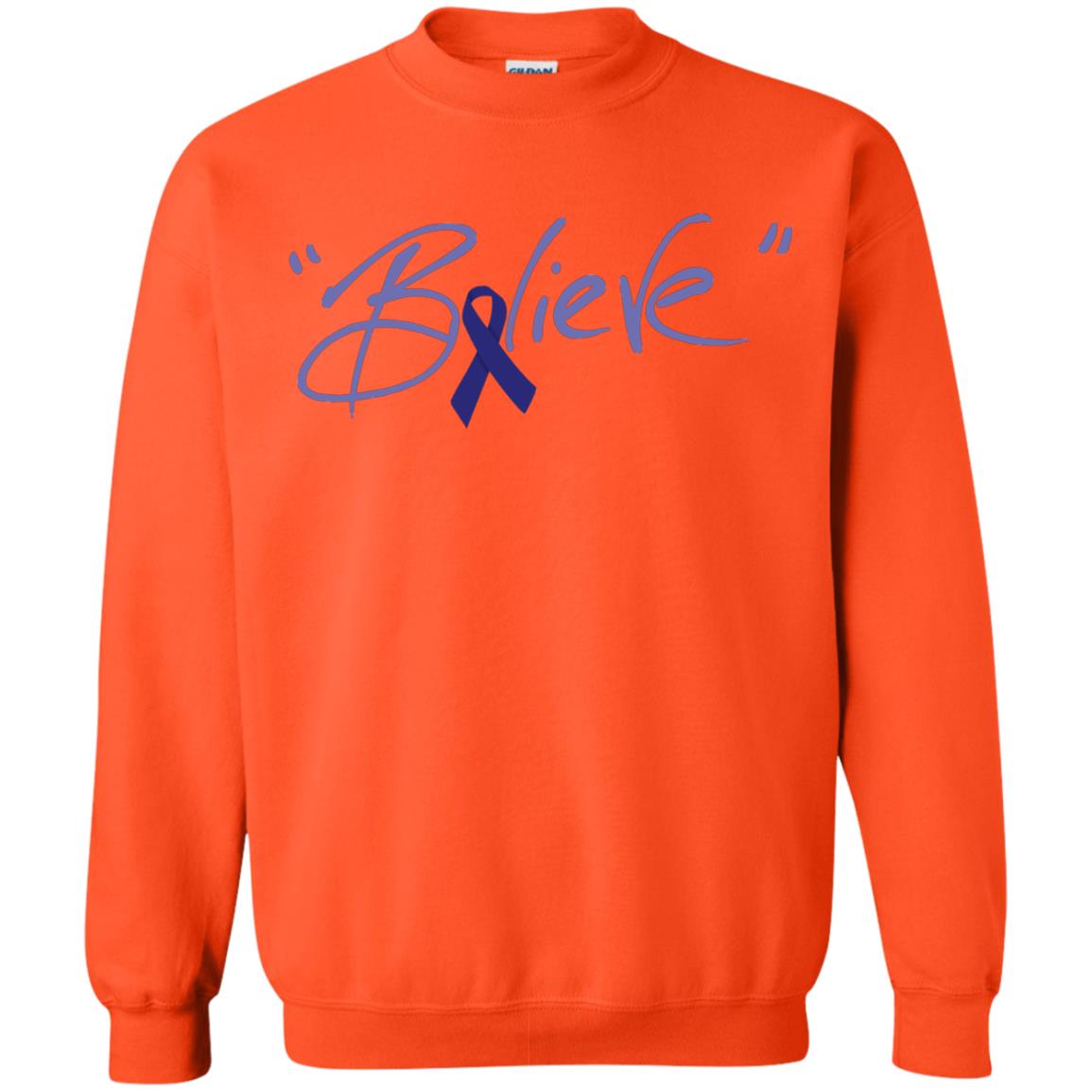 Colon Cancer Awareness Shirt Dark Blue Ribbon Believe Orange