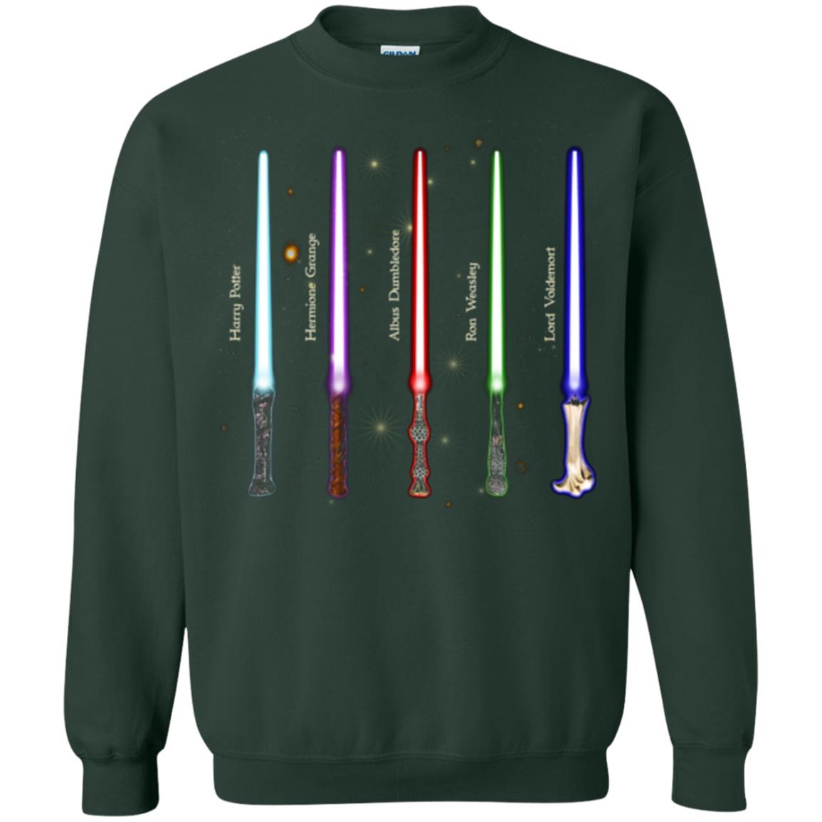 Harry Potter Lightsaber Wands Movie Fan T-shirt Forest Green