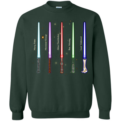 Harry Potter Lightsaber Wands Movie Fan T-shirt Forest Green
