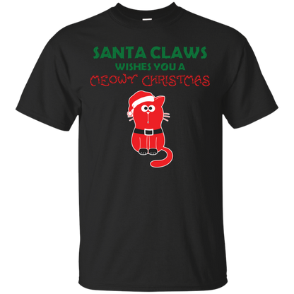 Christmas T-shirt Santa Claws Wishes You A Meowy Christmas Black