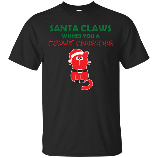 Christmas T-shirt Santa Claws Wishes You A Meowy Christmas Black