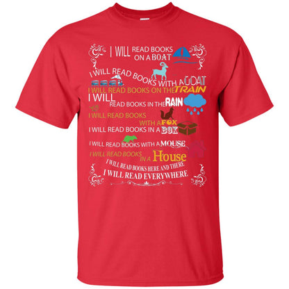 I Will Read Books On A Boat And Everywhere Bookworm T-shirt Red