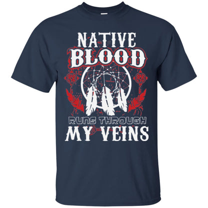 American T-shirt Native Blood Runs Through My Veins Navy