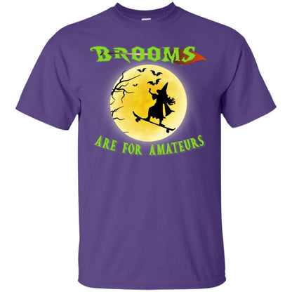 Brooms Are For Amateurs Witches Ride Skateboard Funny Halloween Shirt Purple