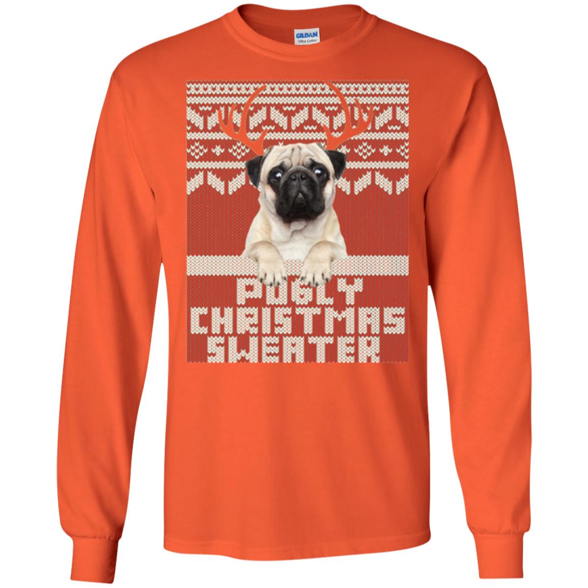 Dog Lovers T-shirt Pugly Christmas Sweater Orange