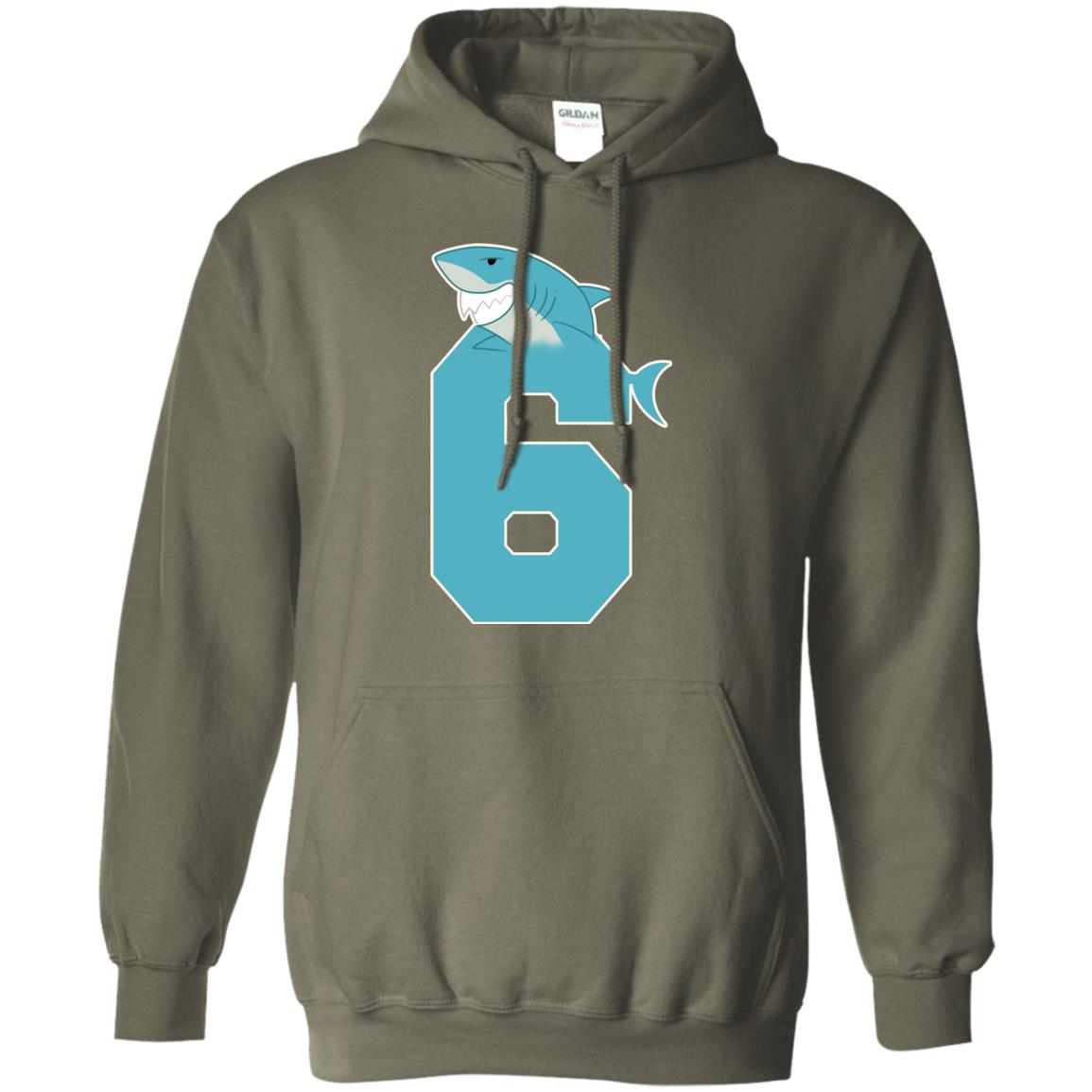 6th Birthday Shark Party Shirt Military Green