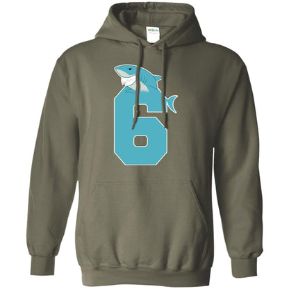 6th Birthday Shark Party Shirt Military Green
