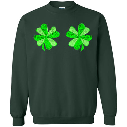 Funny Shamrock Boobs St Patricks Day T-shirt Forest Green