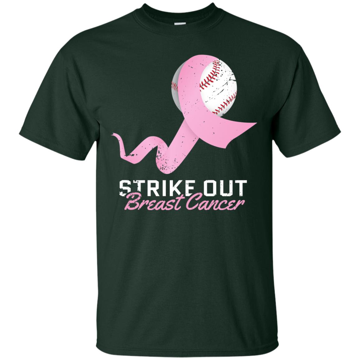 Strike Out Breast Cancer T-shirt Pink Ribbon And Baseball Forest