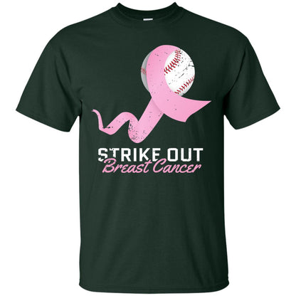 Strike Out Breast Cancer T-shirt Pink Ribbon And Baseball Forest