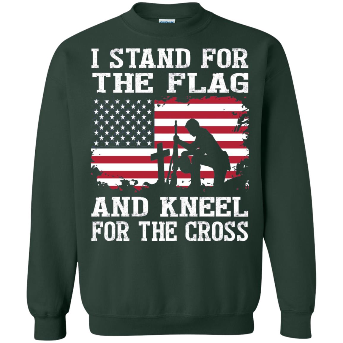 I Stand For The Flag And Kneel For The Cross Military T-shirt Forest Green