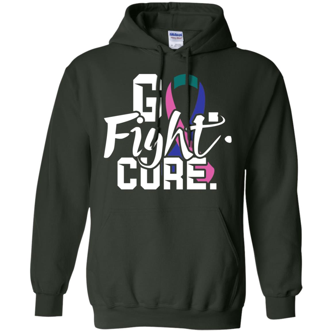 Thyroid Awareness Go Fight Cure Teal Pink Blue Ribbon Shirt Forest Green
