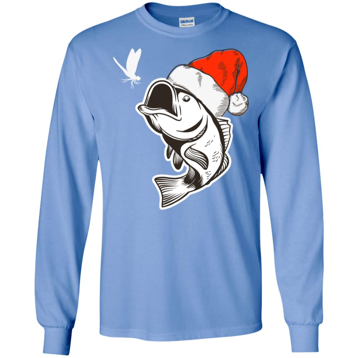 Bass Fishing Santa Hat Christmas Gift Shirt For Fishing Lovers Carolina Blue