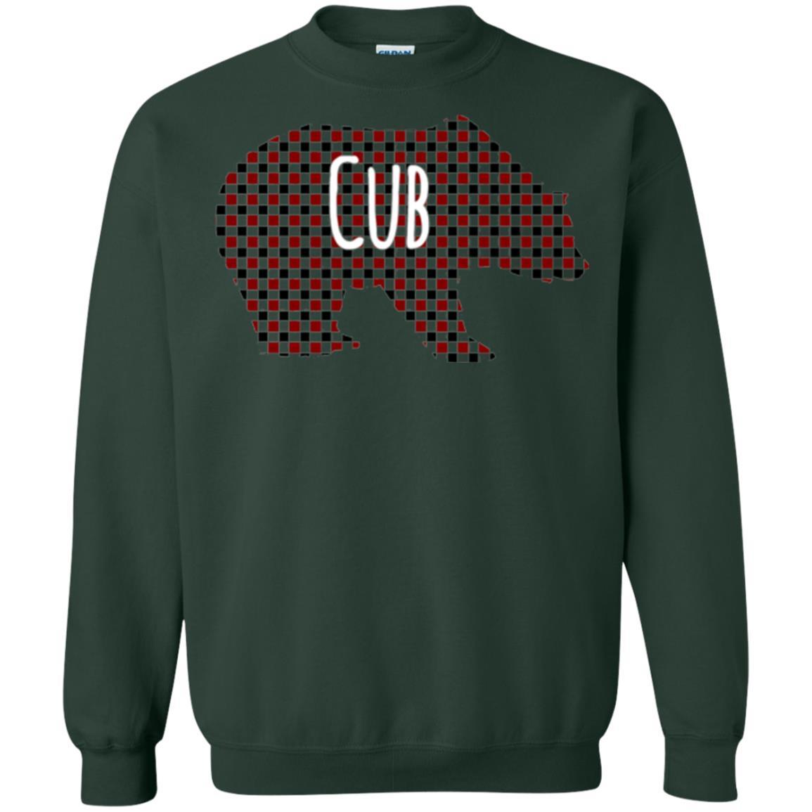 Family Christmas T-shirt Red Plaid Cub Bear Forest Green