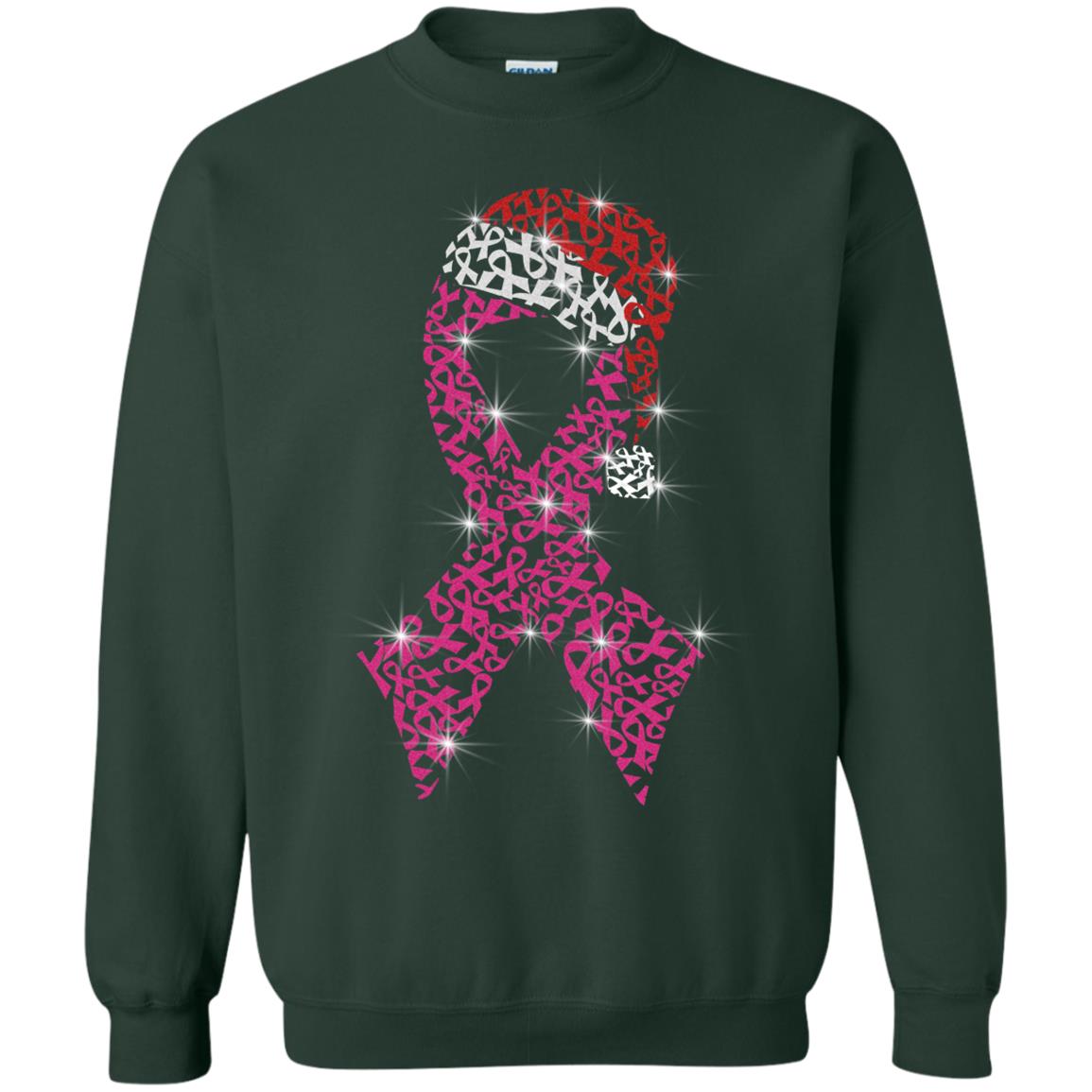 Pink Ribbon With Santa Hat Breast Cancer Awareness X-mas Gift Shirt Forest Green