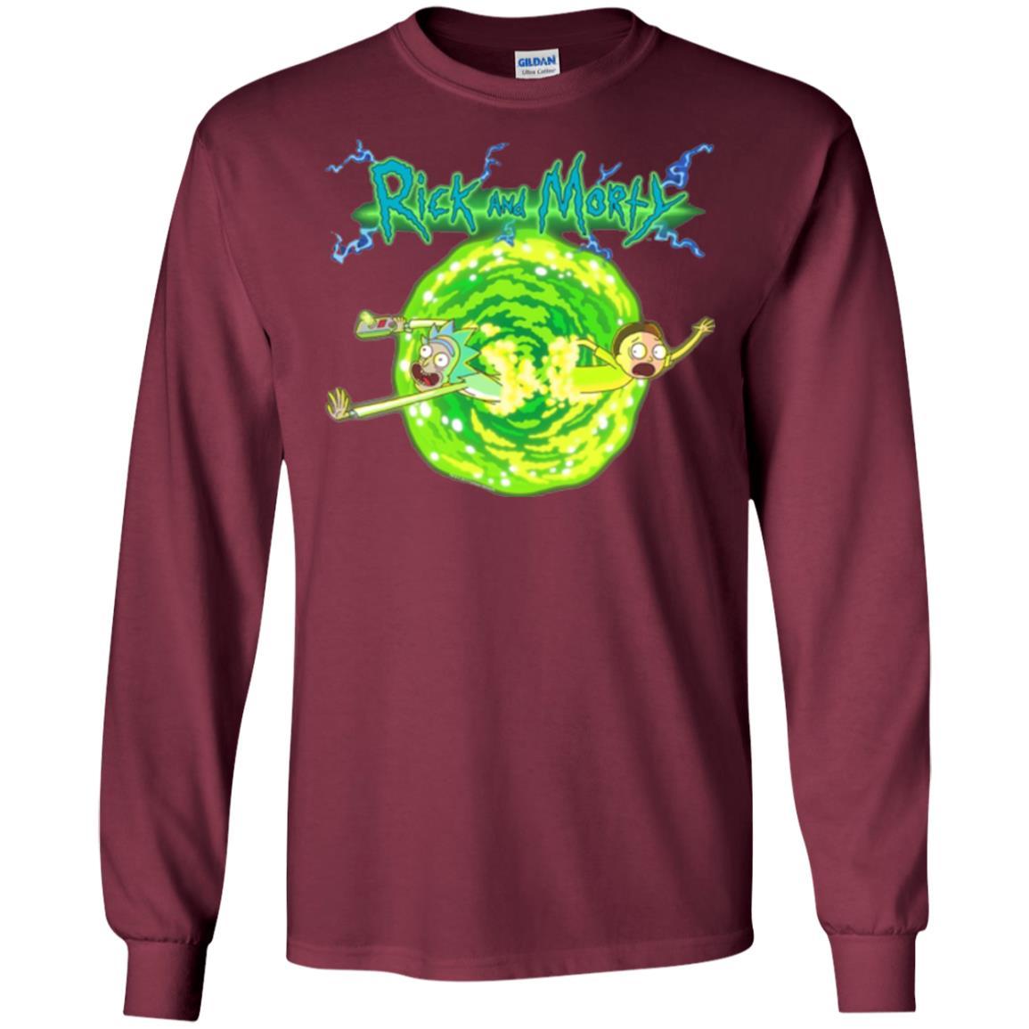 Rick Morty T-shirt Portal Glow Lightning Logo Maroon