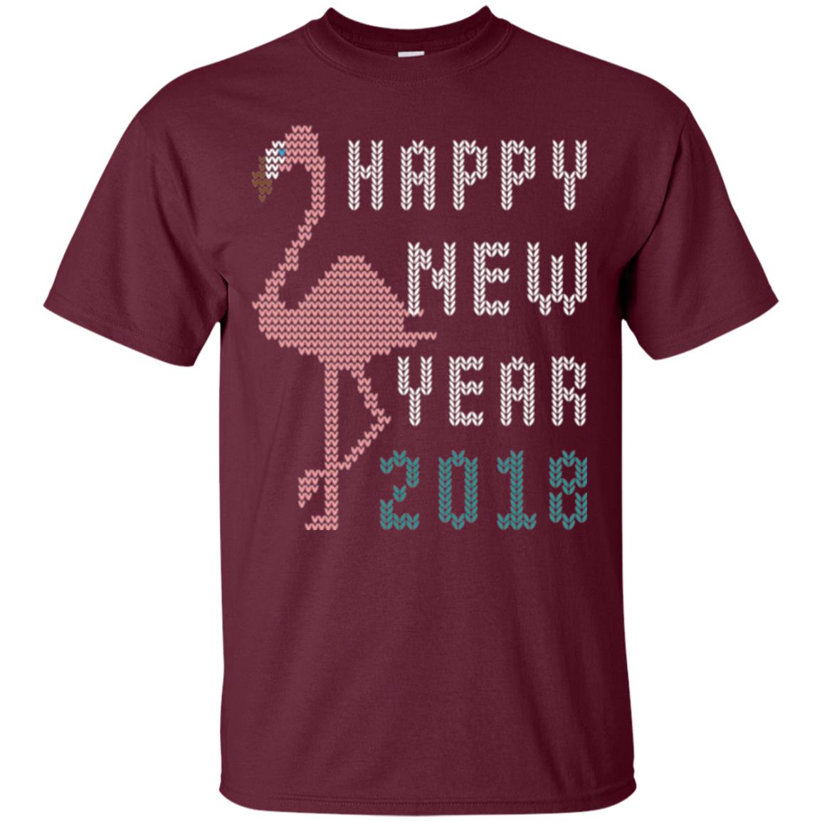 Happy New Year 2018 T-shirt Pink Flamingo Maroon
